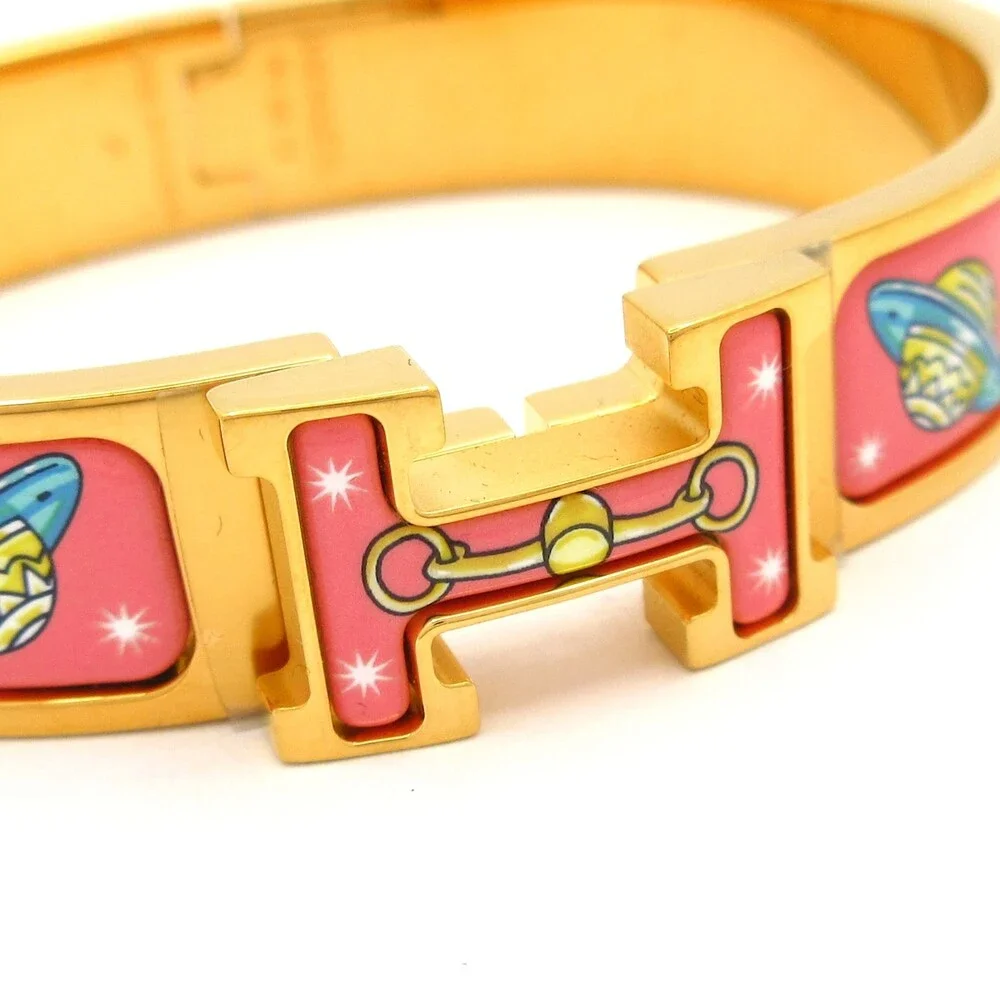 Hermès Clic H Bangle Gold Pink Multi